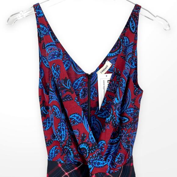 LAGENCE Red Blue Paisley Surplice Sleeveless Midi Dress - Picture 11 of 12